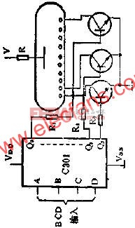 用C301驅(qū)動(dòng)輝光數(shù)碼管顯示器的線路圖  www.elecfans.com