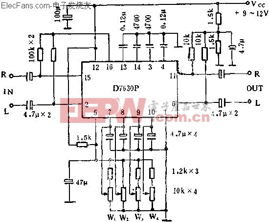 D7630P立体声音调多功能控制电路的应用  www.elecfans.com