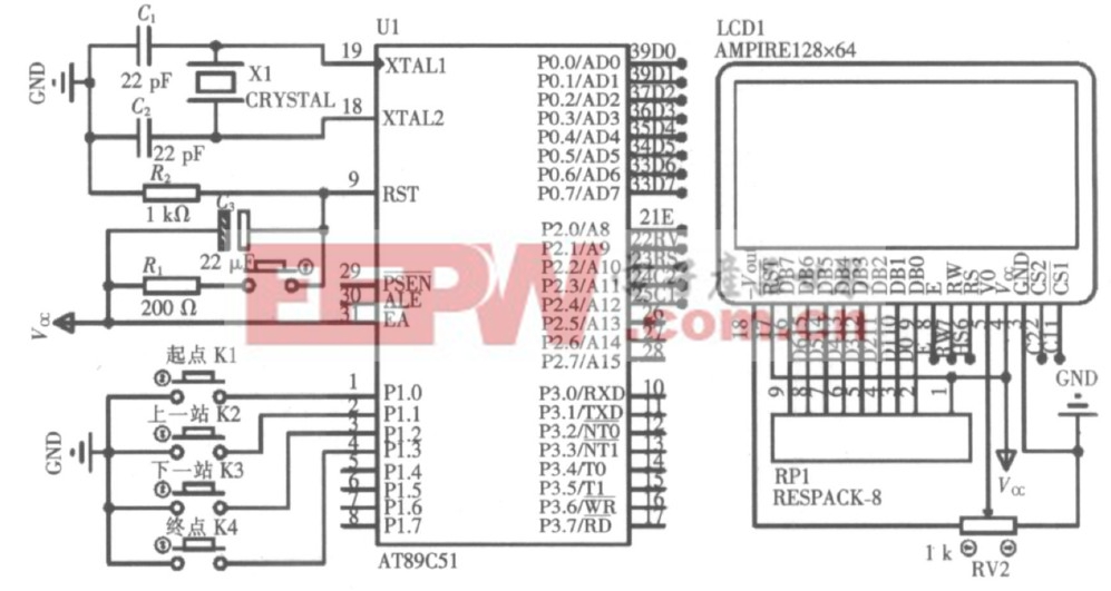 图1  公交车报站系统液晶显示仿真电路