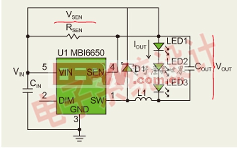 圖3：MBI6650應(yīng)用電路。