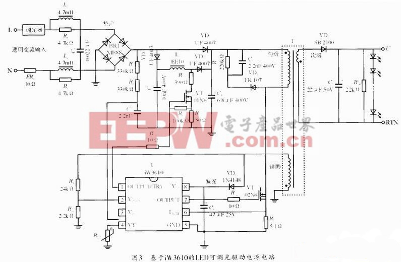 圖3 可調光LED驅動電源電路圖3