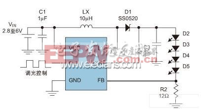 Step-UP DC/DC 开关电源实现LED驱动的典型应用线路