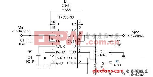 支持雙重輸入的 TPS65136 降壓升壓轉(zhuǎn)換器拓樸