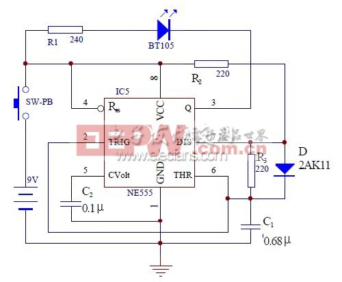 圖2 紅外線發(fā)射機(jī)電路圖