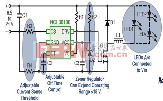 图5：NCL30100 LED驱动器控制器电路