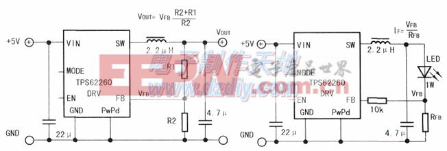 可調(diào)亮度的三基色LED照明燈的設(shè)計(jì)制作電路圖TPS62260 LED driver