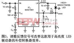 图3调整反馈信号可改善这款用于高亮度LED驱动器的补偿转换器效率