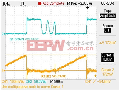 图6. 漏极电压和检流电阻的电压(50mΩ)