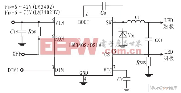 LM3402的典型应用电路示意图