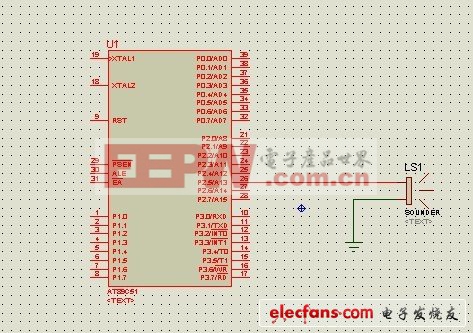  在Proteus 環(huán)境下用單片機(jī)控制蜂鳴器發(fā)聲的原理圖