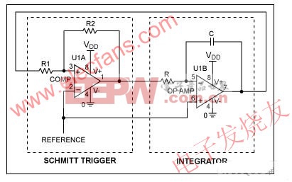 三角波發(fā)生器基本電路 www.elecfans.com