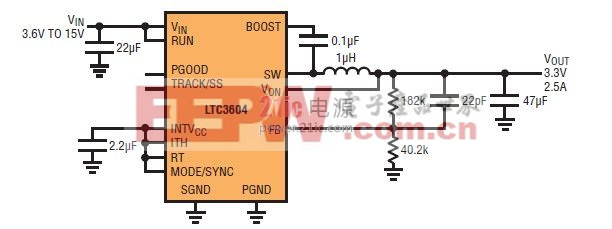 圖 1 從寬輸入范圍到3.3V/2.5A的應(yīng)用