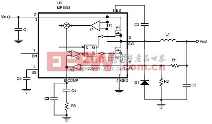 MP1593 典型的外部应用电路及部分内部原理图