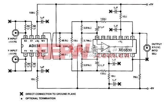 圖7. 使用無源電平轉(zhuǎn)換的直流至60 MHz電壓控制放大器