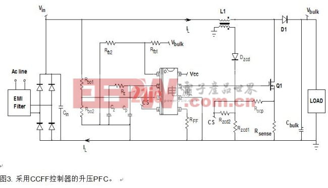 采用NCP1611控制的升壓PFC電路的基本電路圖