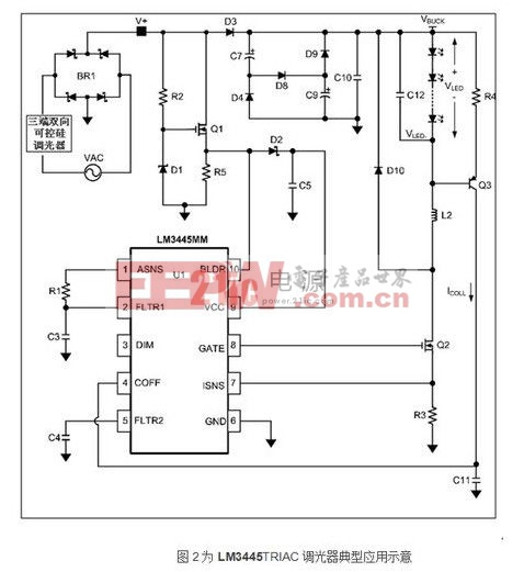 LM3445TRIAC調(diào)光器典型應(yīng)用示意