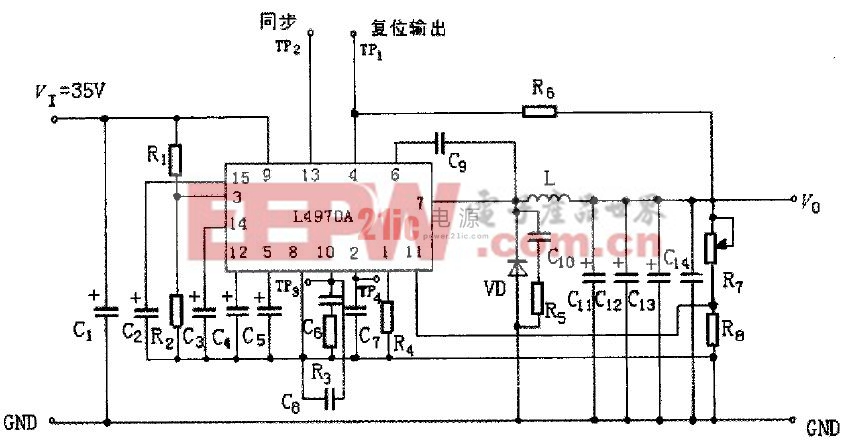 圖2 　L4970A 的典型應(yīng)用電路