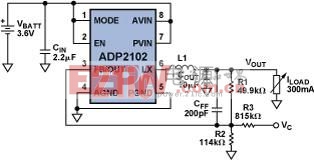 使用控制電壓 VC進行ADP2102的動態(tài)電壓調(diào)整