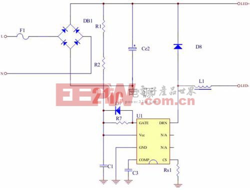 全閉環(huán)非隔離降壓恒流18W LED日光燈驅(qū)動(dòng)電源示意圖