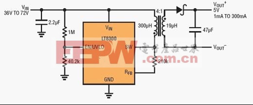 采用 5 引腳 TSOT-23 封裝的 100V 微功率 No-Opto 隔離反激式轉換器