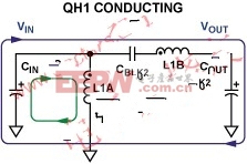 电流流向图；QH1闭合，QL1断开