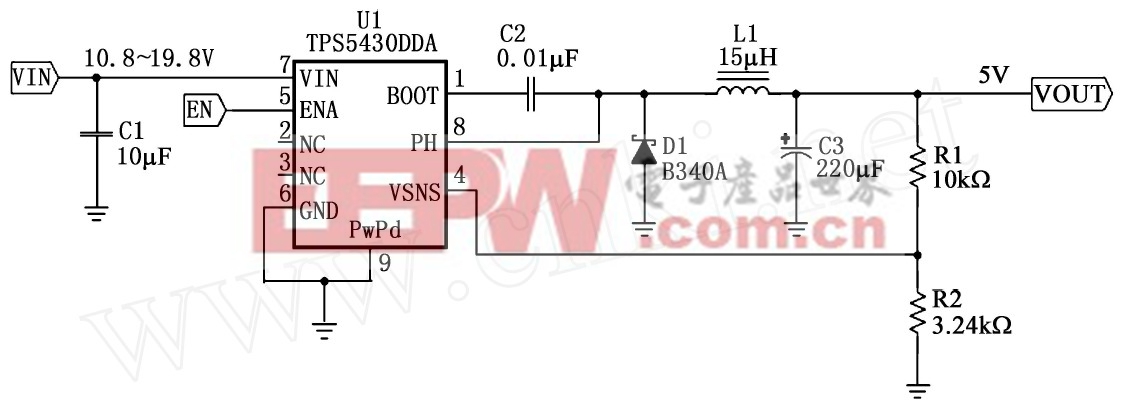 图4 1018~1918V输入转5V输出电压应用电路图