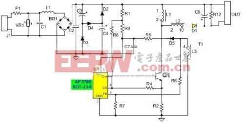 基于AP3766高功率因数非隔离的LED驱动电路 www.21ic.com