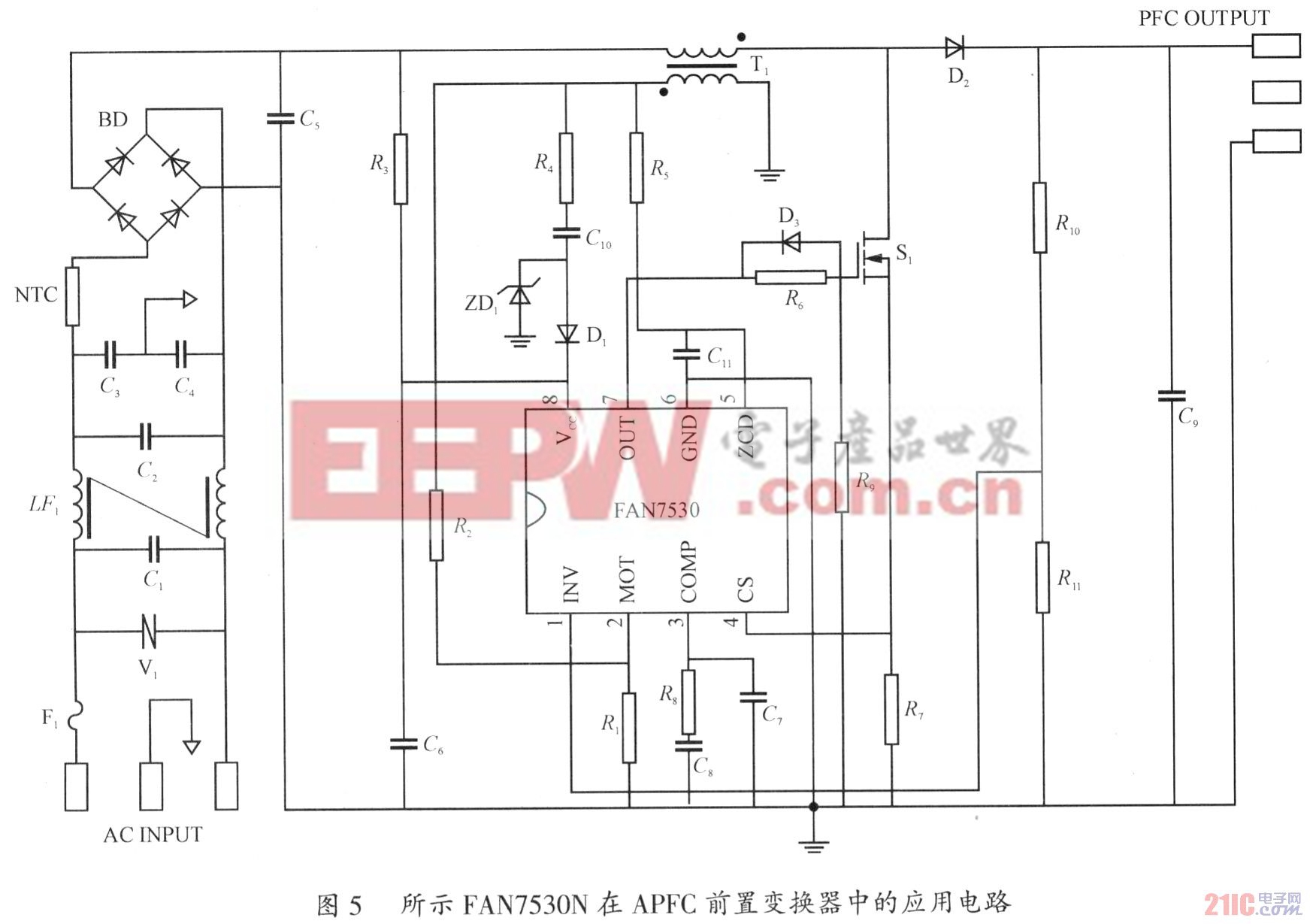 FAN7530實(shí)現(xiàn)有源功率因數(shù)校正器