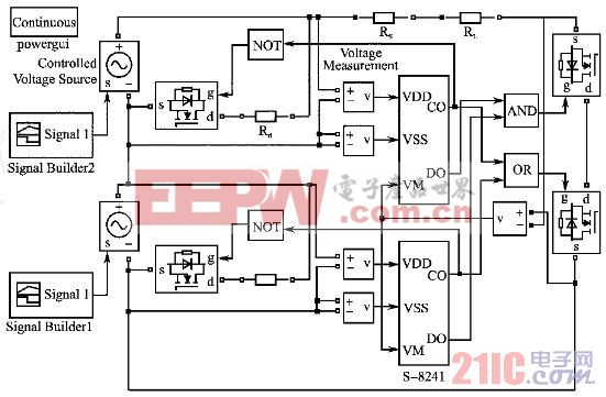 圖5　2節(jié)鋰電池串聯(lián)均充保護(hù)仿真模型