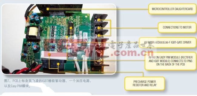 图7，PCB上包含英飞凌的IGBT栅极驱动器、一个加压电路，以及Easy PIM模块。
