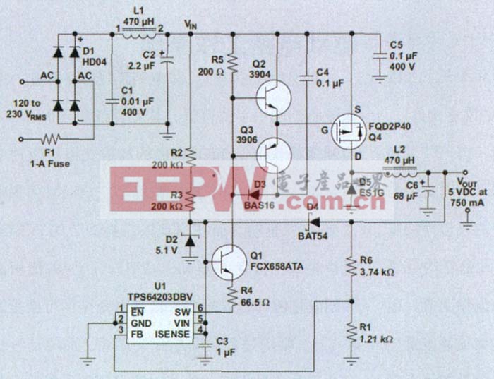 图 1  AC/DC 降压转换器电路