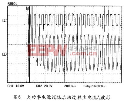 本文研制電源在大功率啟動過程的IGBT觸發(fā)信號和諧振主電流特性曲線