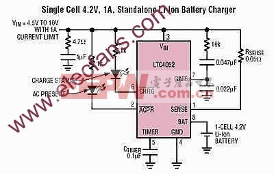 帶過(guò)流保護(hù)功能的LTC4052脈沖充電器 www.elecfans.com