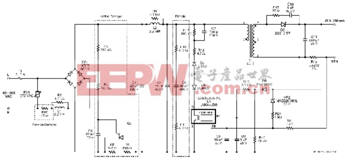 圖11:電路圖–去除突出顯示的結(jié)構(gòu)框即可用于非調(diào)光應(yīng)用。（電子系統(tǒng)設(shè)計(jì)）