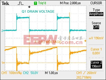 图6. 开关MOSFET的电压和检流电阻的电压