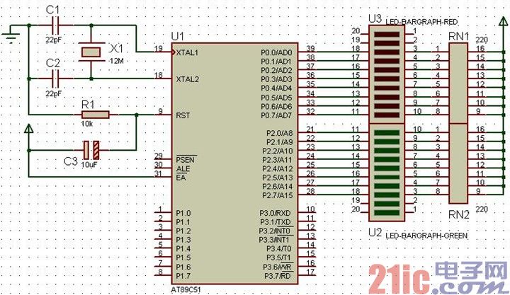 单片机C语言程序设计：TIMER0与TIMER1控制条形LED