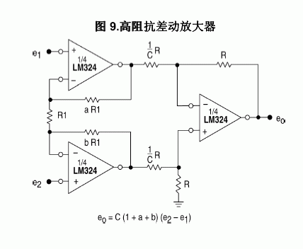 LM324高阻抗差动放大器电路图