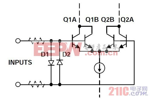 图4:具有D1-D2输入差分过压保护网络的运算放大器输入级