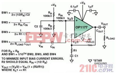 Analog Devices:单电源同相输入放大器电路正确的电源退耦方案。中频增益=1+R2/R1