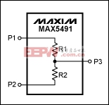 圖4. MAX5491精確匹配電阻分壓器的典型工作電路