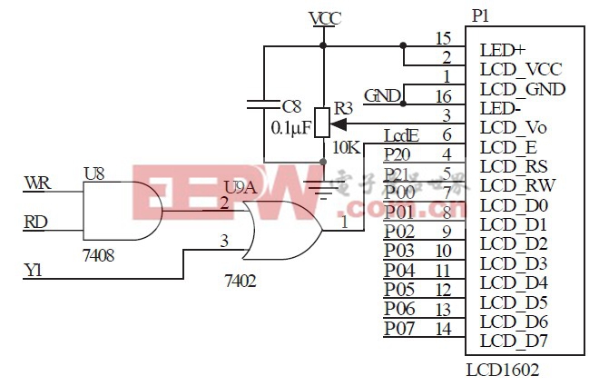 图3 LCD1602接口电路原理图