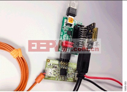 连接至USB-SWD/UART板和SEGGER J-Link-Lite板的EVAL-CN0300-EB1Z板