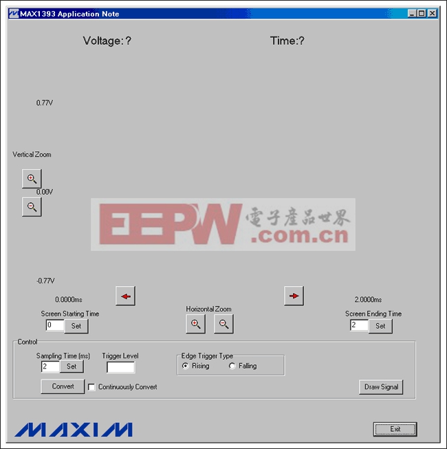 图3. MAX1393参考设计的Windows程序启动