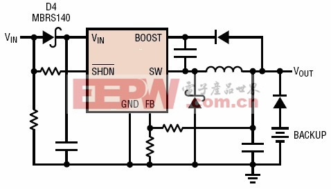 圖6：防止輸入短路時(shí)輸出備份電池反向放電電路