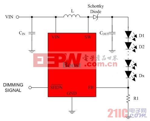 图5:传统电感升压型背光驱动典型应用图。