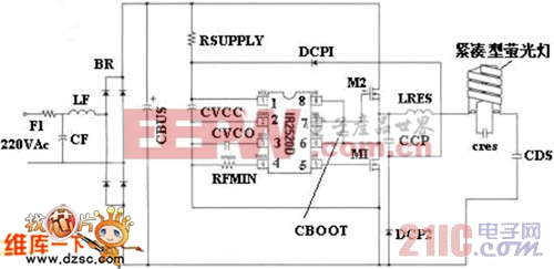  IC于緊湊熒光燈(CFL)的示意圖