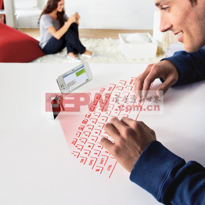 CTX's Virtual Keyboard projects a usable laser outline of a QWERTY keyboard onto any flat ...