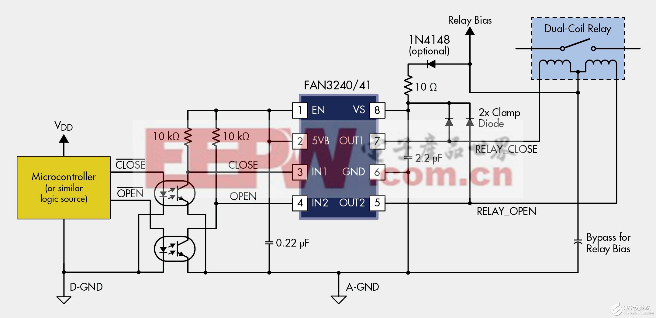 圖3：帶有內(nèi)置偏壓電源的繼電器驅(qū)動器