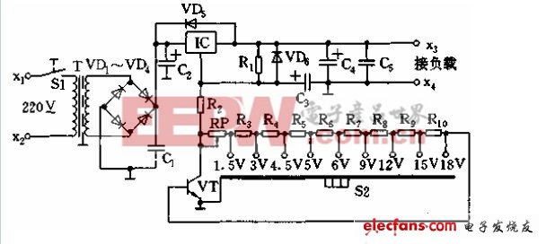 九檔可調(diào)直流電源電路圖