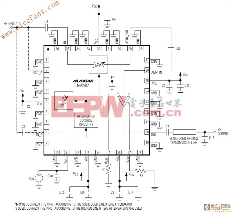 MAX2057具有模拟增益控制的可变增益放大器